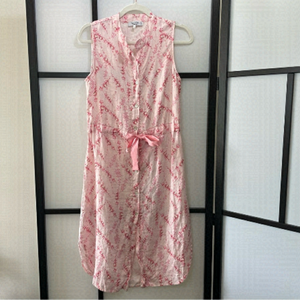 [XS] Allegra Masetti Pink White Cherry Blossom Print Sleeveless 100% Linen Dress